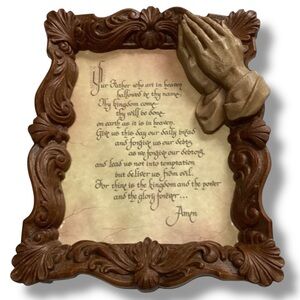 Vintage Home Interior Resin The Lord's Prayer With Praying Hands Picture